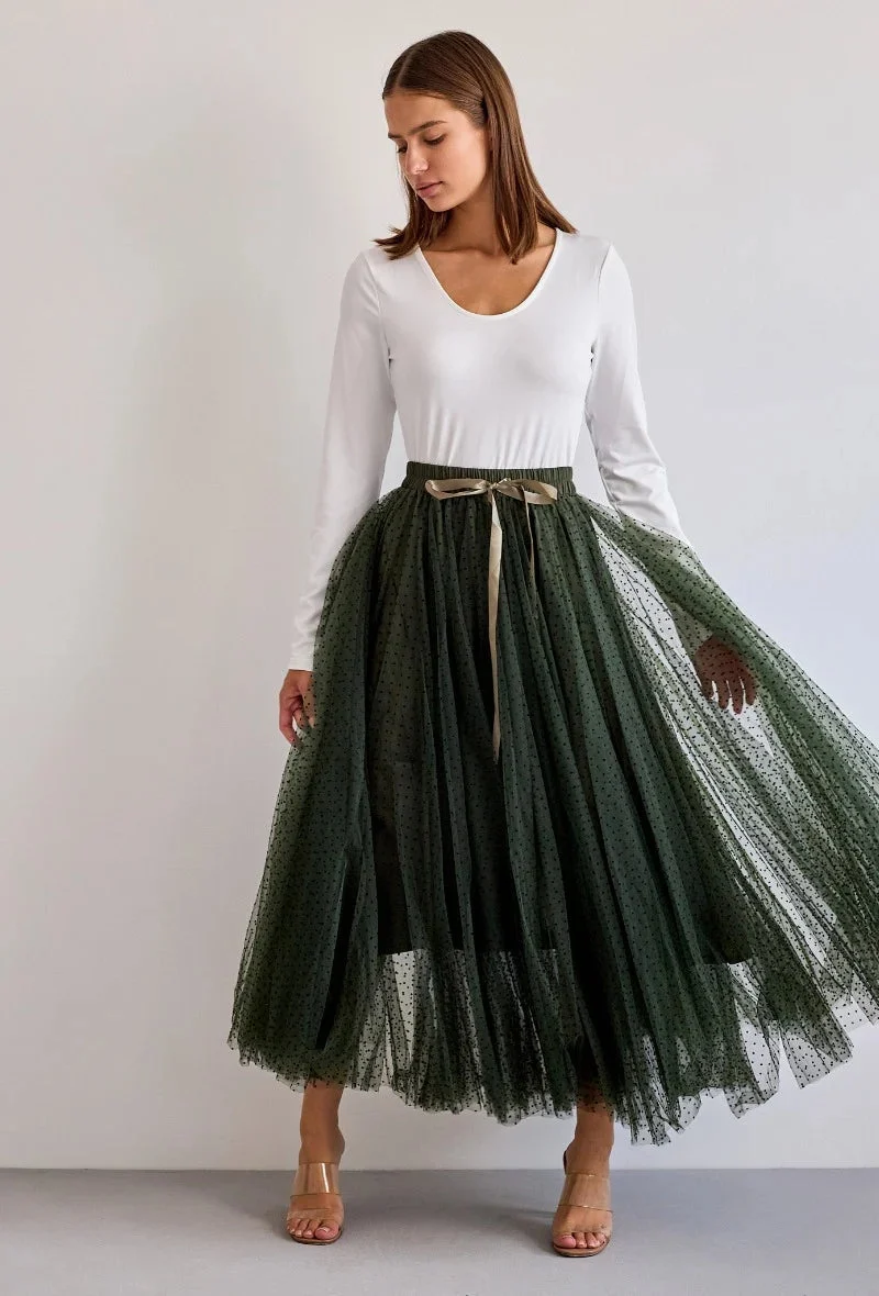 Maxirock Damen | Gepunkteter Tüll & Romantisch-Femininer Stil