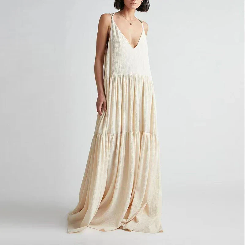 Damen V-Ausschnitt Sommer Maxi Kleid – Arielle