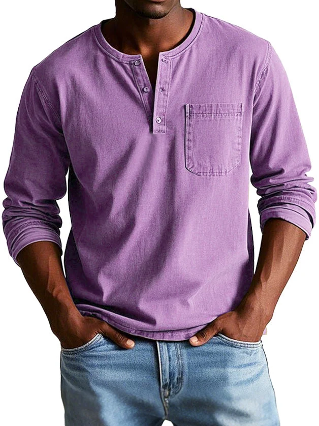 Vintage Langarmshirt Herren | Henley-Kragen & Formstabiler Komfort