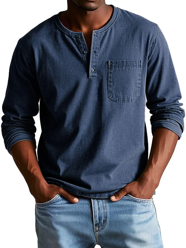 Vintage Langarmshirt Herren | Henley-Kragen & Formstabiler Komfort
