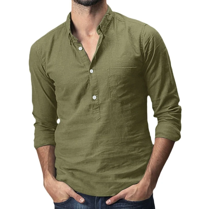 Polohemd Herren | Lässiger Stehkragen & Slim-Fit Langarm im Leinen-Look