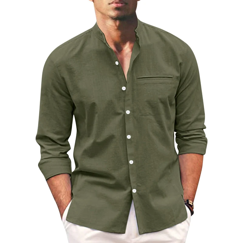 Polohemd Herren | Lässiger Stehkragen & Slim-Fit Langarm im Leinen-Look