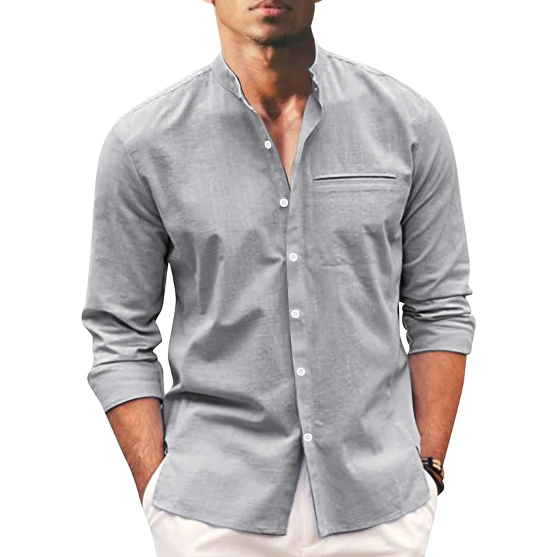 Polohemd Herren | Lässiger Stehkragen & Slim-Fit Langarm im Leinen-Look