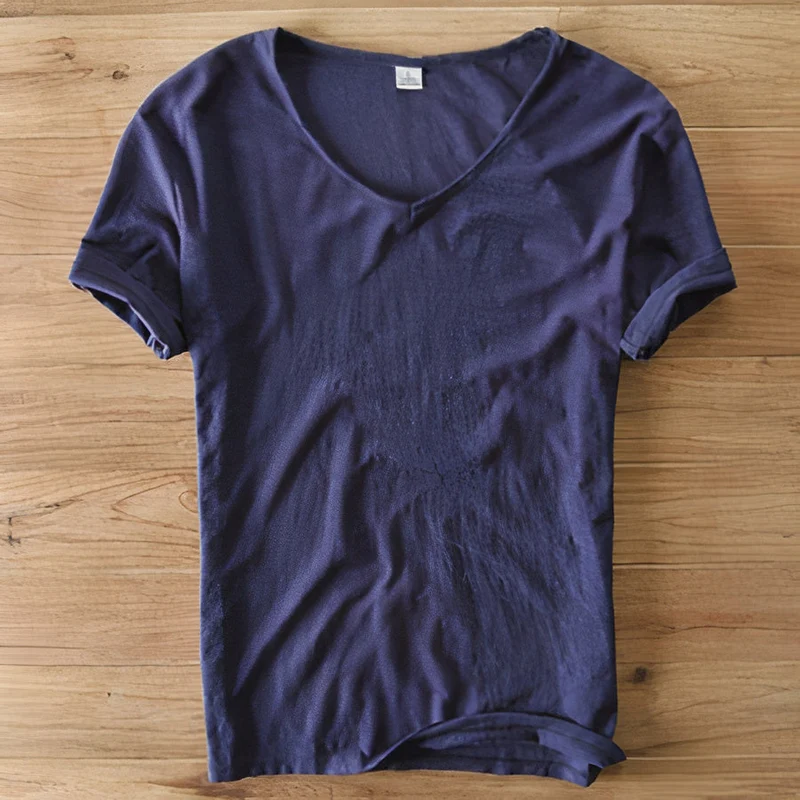 T-Shirt Herren | V-Ausschnitt Leinen-Look Basic Slim Fit Kurzarm