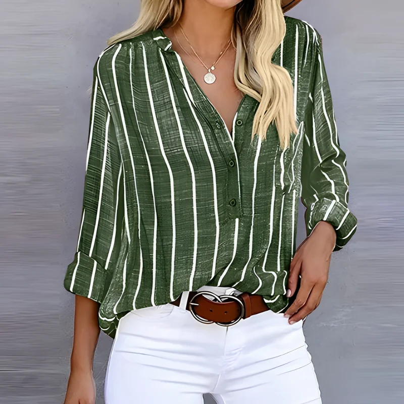 Gestreifte Damenbluse | V-Ausschnitt & Knopfleiste für einen gepflegten Look