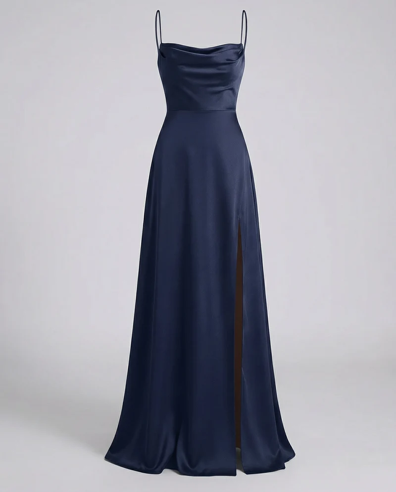 Seiden Maxikleid Damen | Drapierter Ausschnitt & Eleganter Beinschlitz