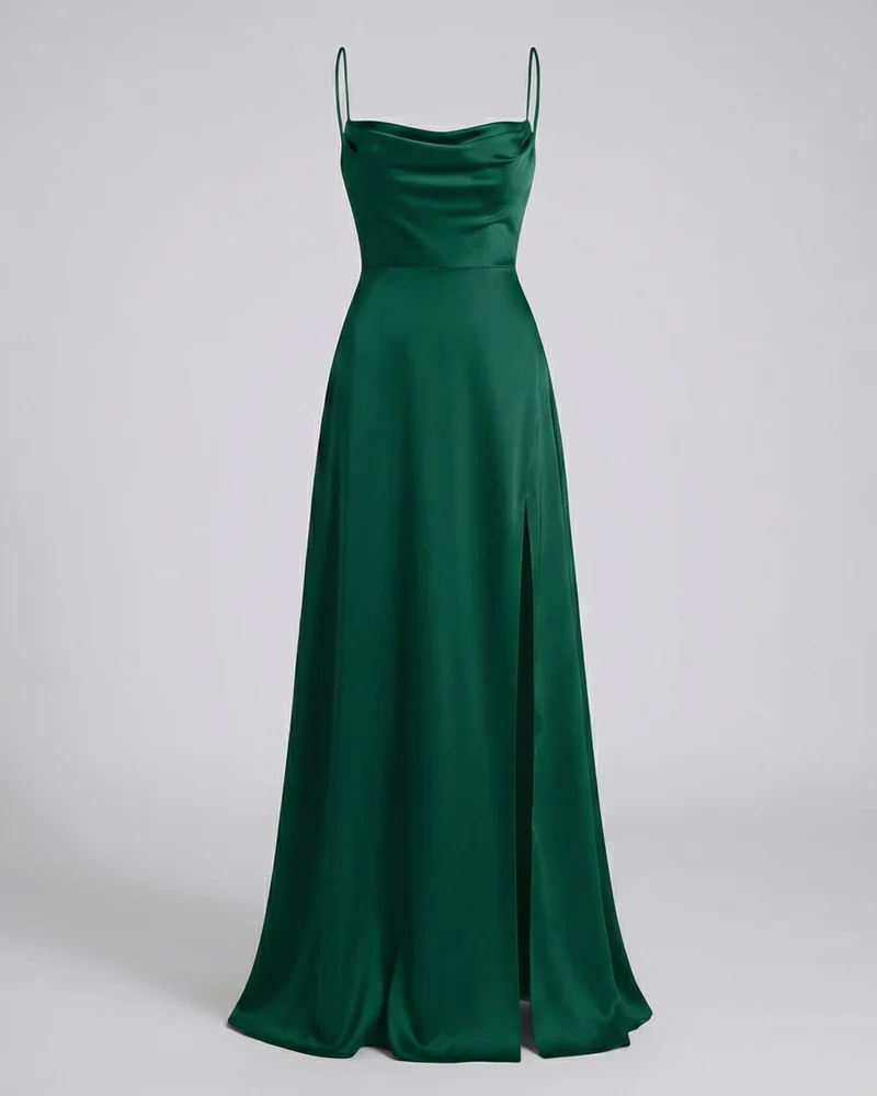 Seiden Maxikleid Damen | Drapierter Ausschnitt & Eleganter Beinschlitz