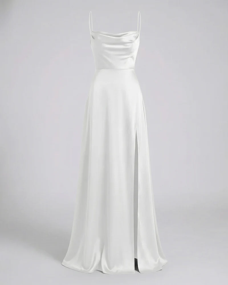 Seiden Maxikleid Damen | Drapierter Ausschnitt & Eleganter Beinschlitz