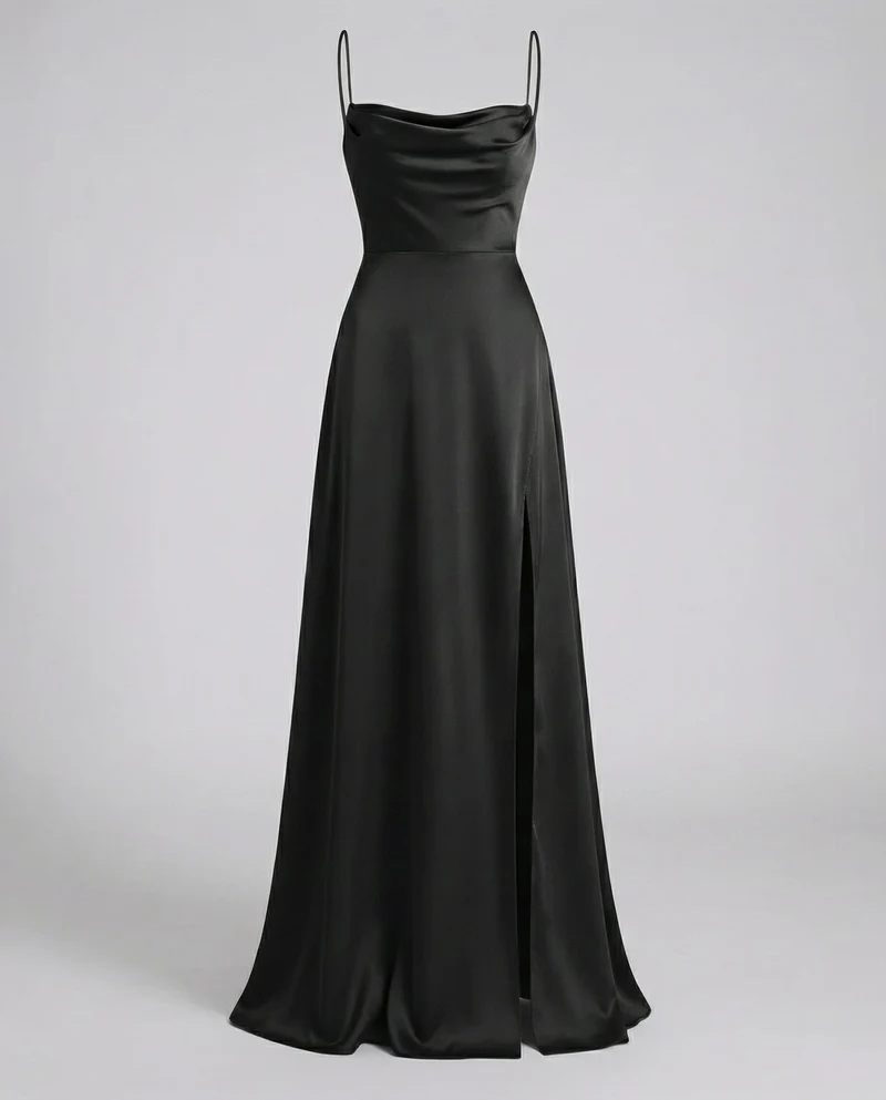 Seiden Maxikleid Damen | Drapierter Ausschnitt & Eleganter Beinschlitz