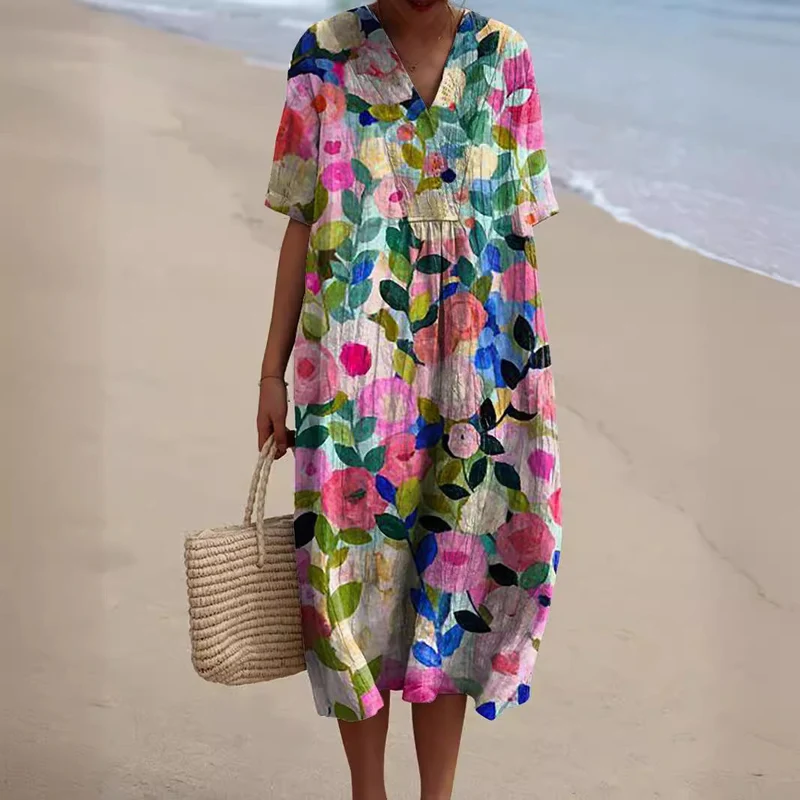 Sommerkleid mit Blumen Damen | Luftig & Figurumspielend