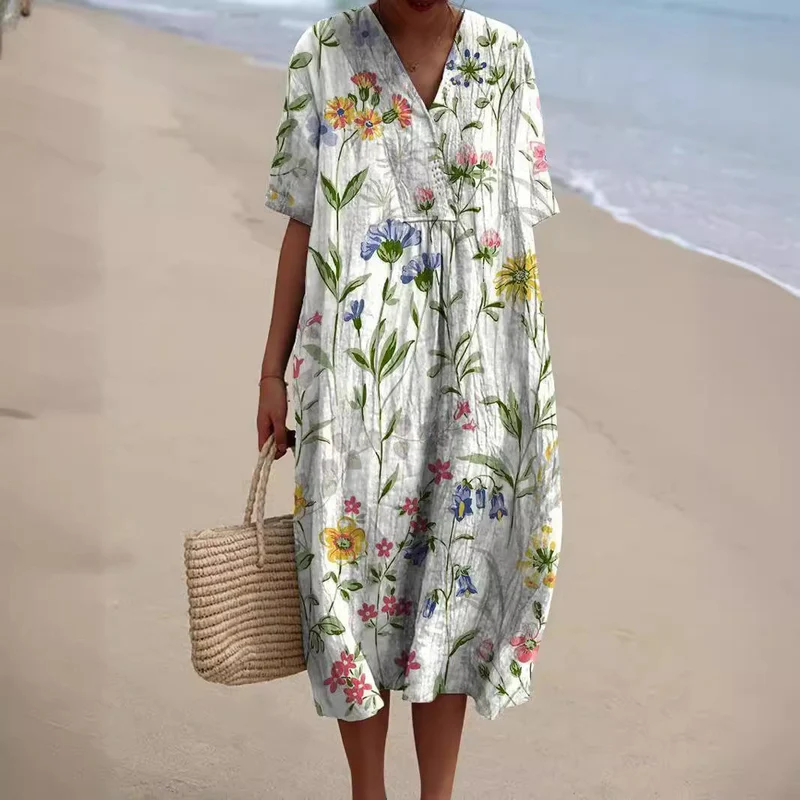 Sommerkleid mit Blumen Damen | Luftig & Figurumspielend
