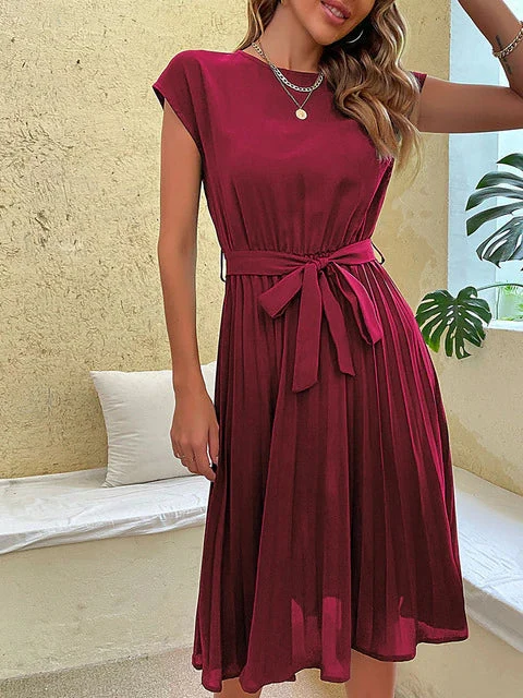 Midikleid Damen | Elegantes Plissee-Design & Feminine Taillenbindung