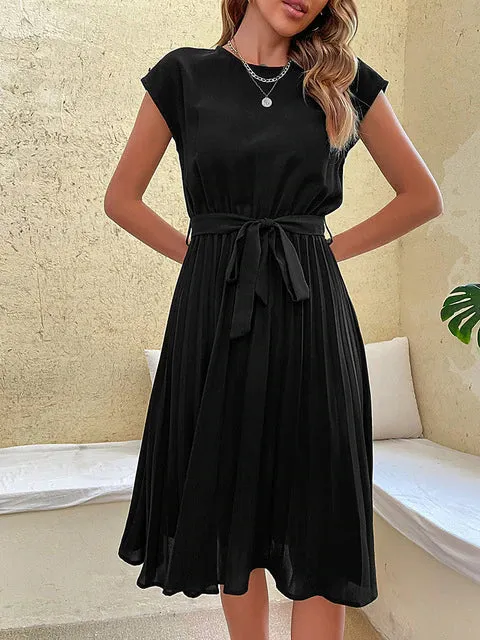 Midikleid Damen | Elegantes Plissee-Design & Feminine Taillenbindung