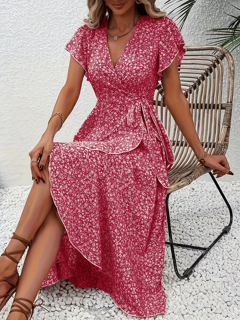Hannah | V-Ausschnitt Wickel Kleid Rüschen