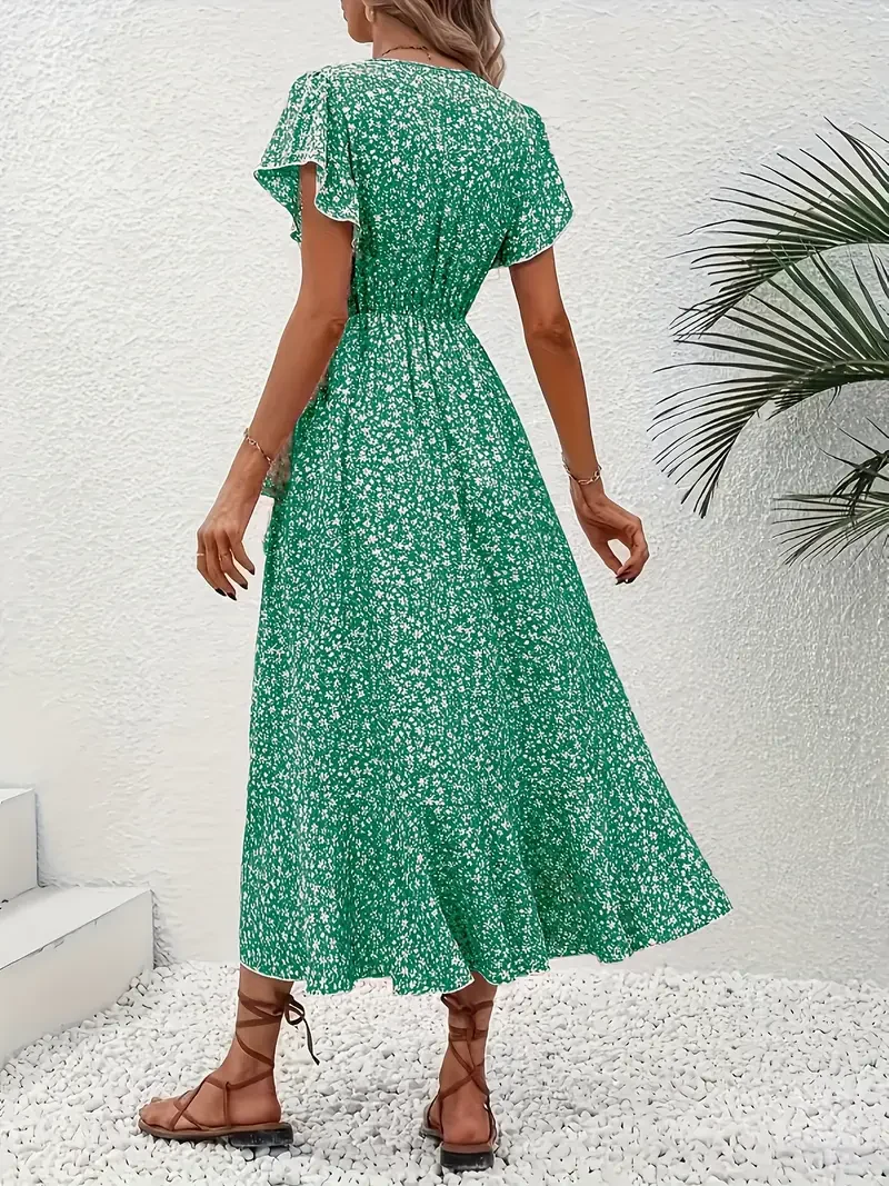 Hannah | V-Ausschnitt Wickel Kleid Rüschen