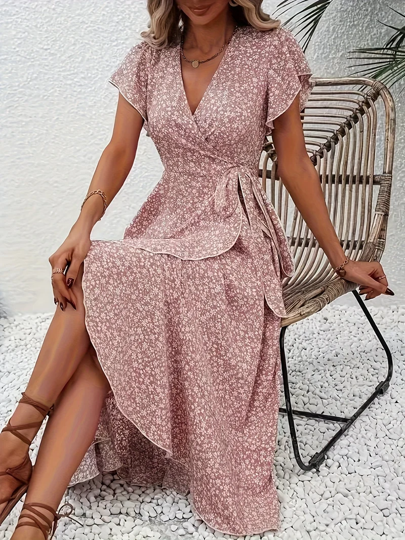 Hannah | V-Ausschnitt Wickel Kleid Rüschen
