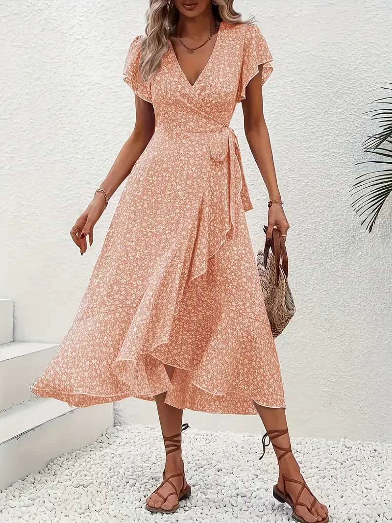 Hannah | V-Ausschnitt Wickel Kleid Rüschen