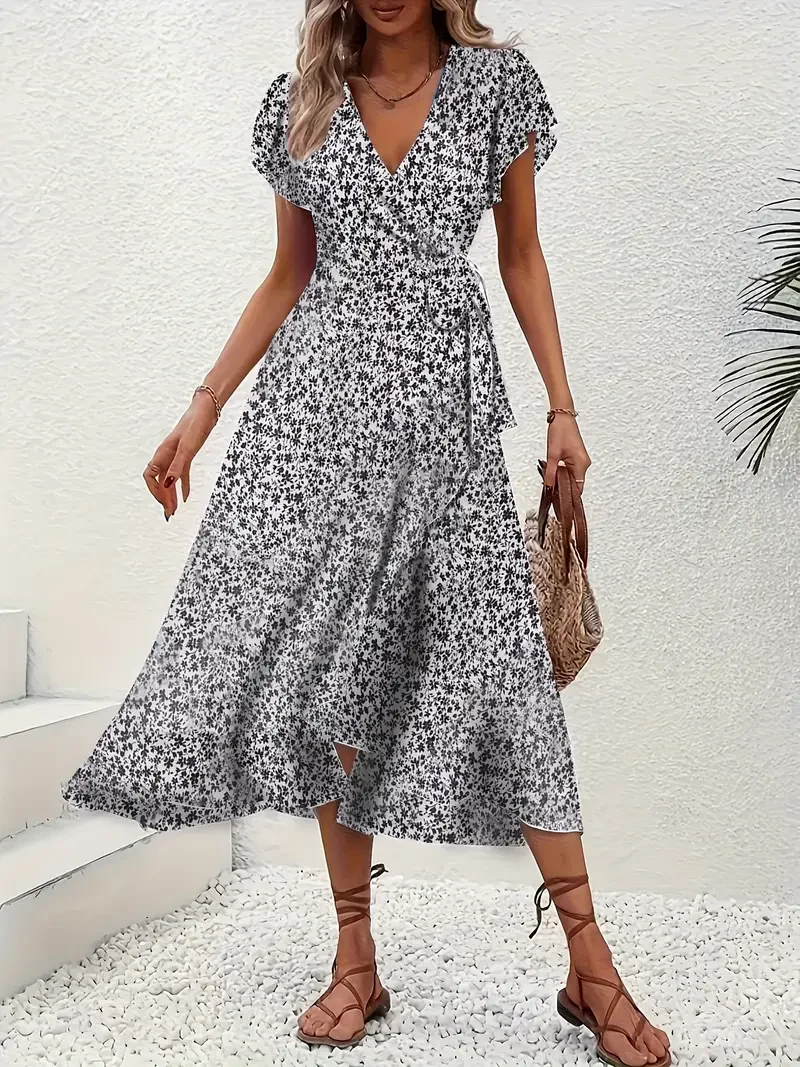 Hannah | V-Ausschnitt Wickel Kleid Rüschen