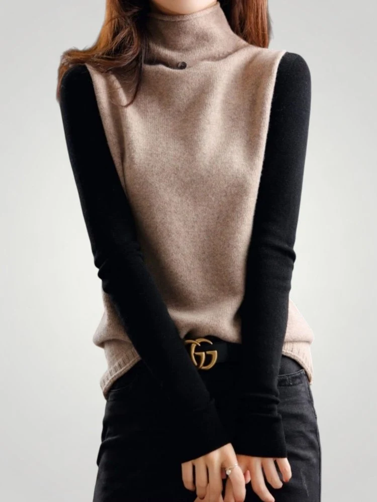 Klara | Eleganter Rollkragenpullover Farbblock Retro