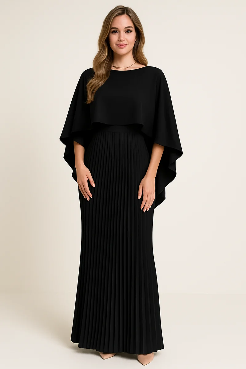 Abendkleid Damen | Plissee-Look & Elegante Cape-Optik