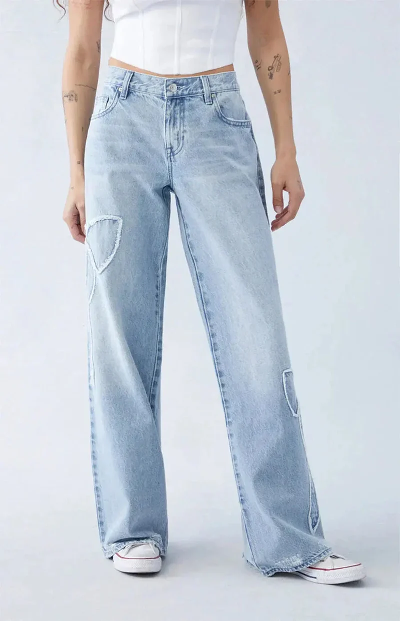 Wide-Leg Jeans Damen | Herz-Patches & Figurschmeichelnder Wide-Leg-Fall