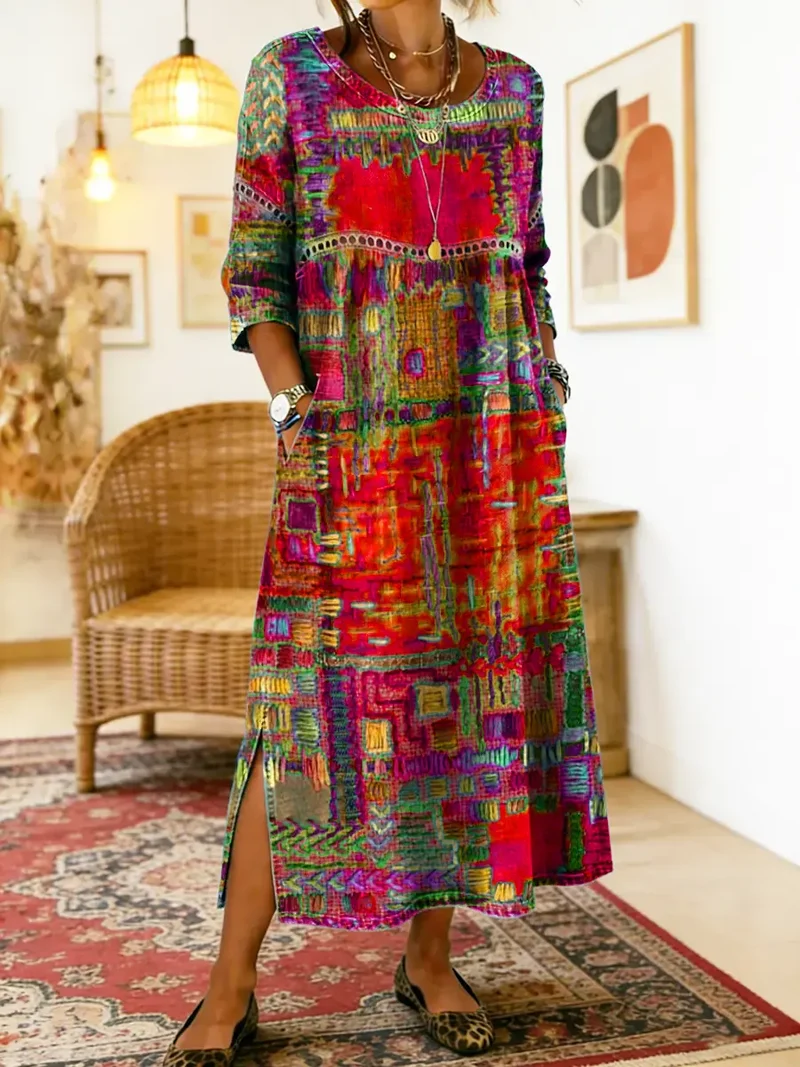 Manuela | Denim-Kleid mit ethnischem Patchwork