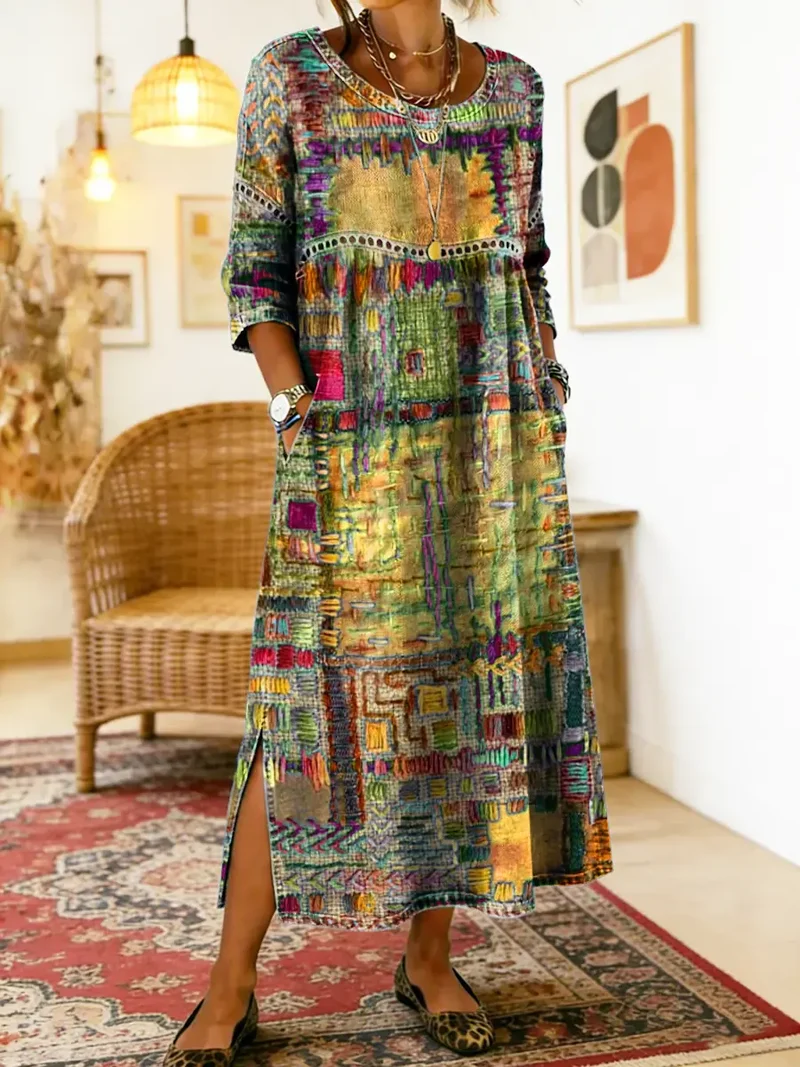 Manuela | Denim-Kleid mit ethnischem Patchwork