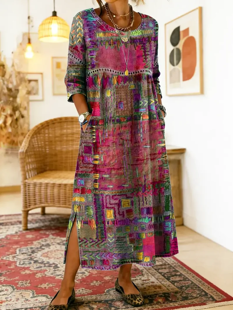 Manuela | Denim-Kleid mit ethnischem Patchwork