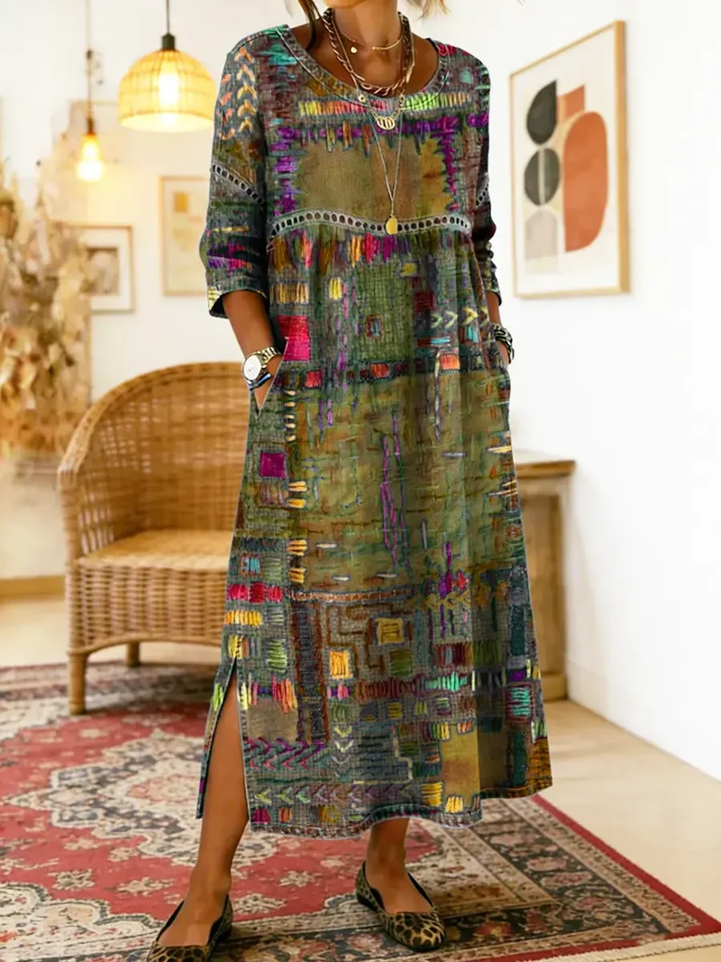 Manuela | Denim-Kleid mit ethnischem Patchwork