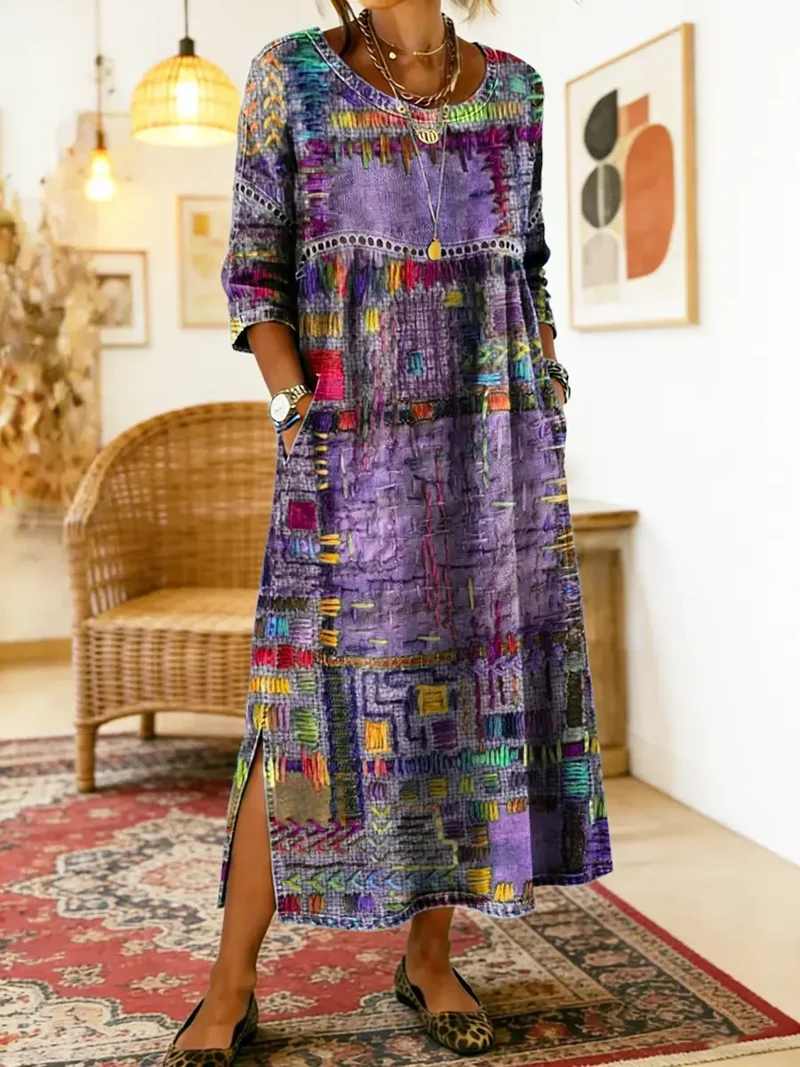 Manuela | Denim-Kleid mit ethnischem Patchwork