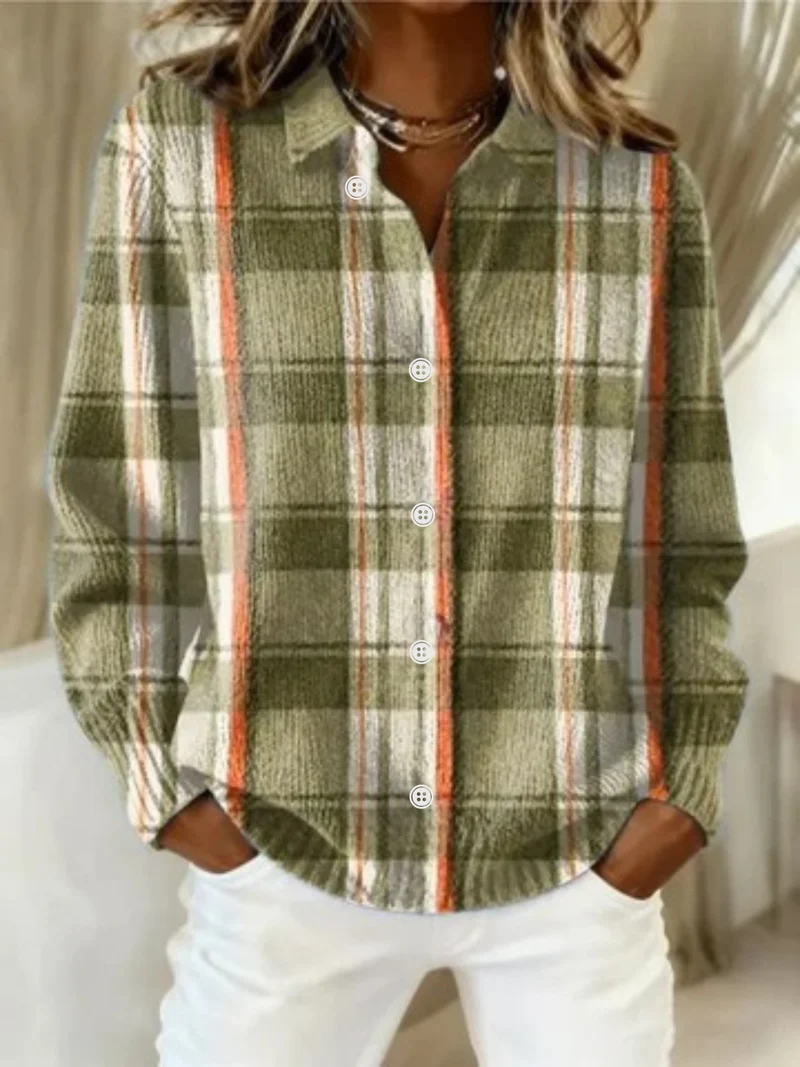 Paula | Damen Hoodie Shirt kariert stilvoll elegant