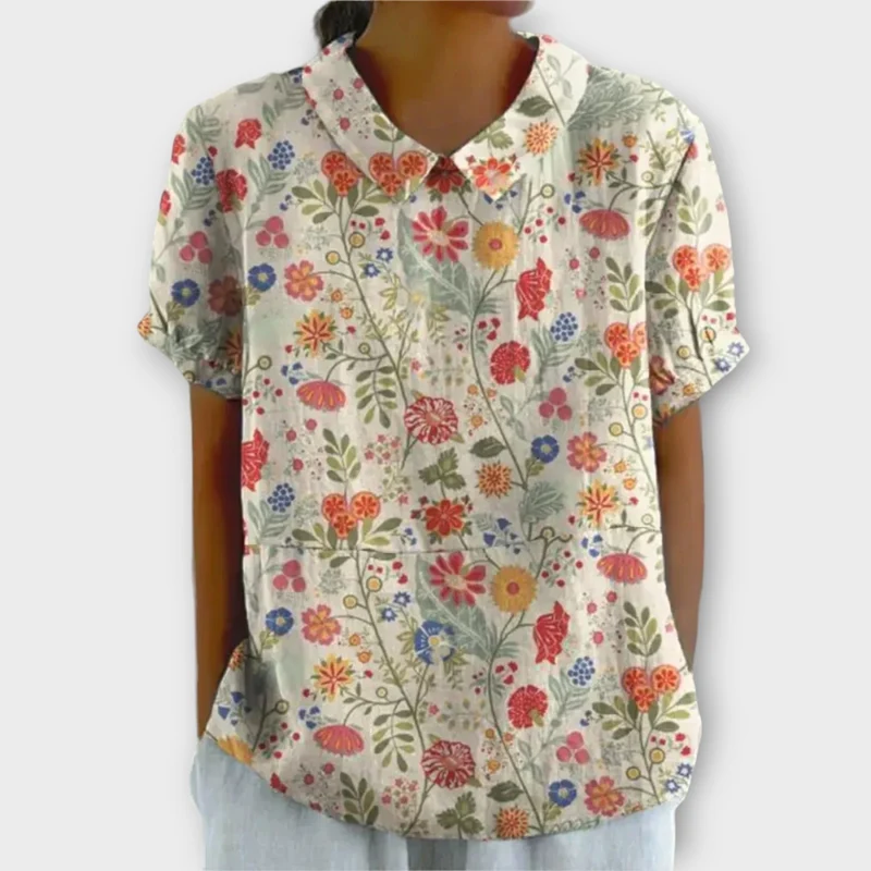 Lina | Blumenbluse aus Baumwolle und Leinen