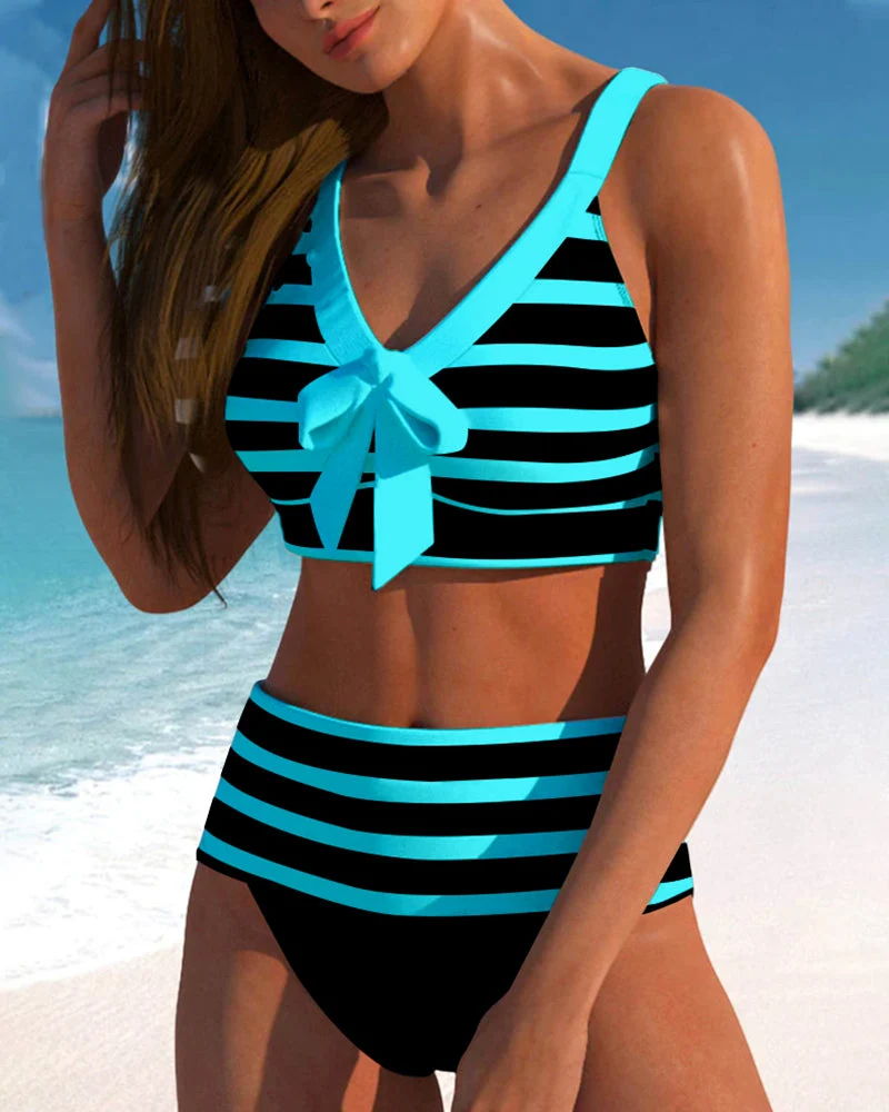 Maya | Gestreifter Bikini mit hoher Taille