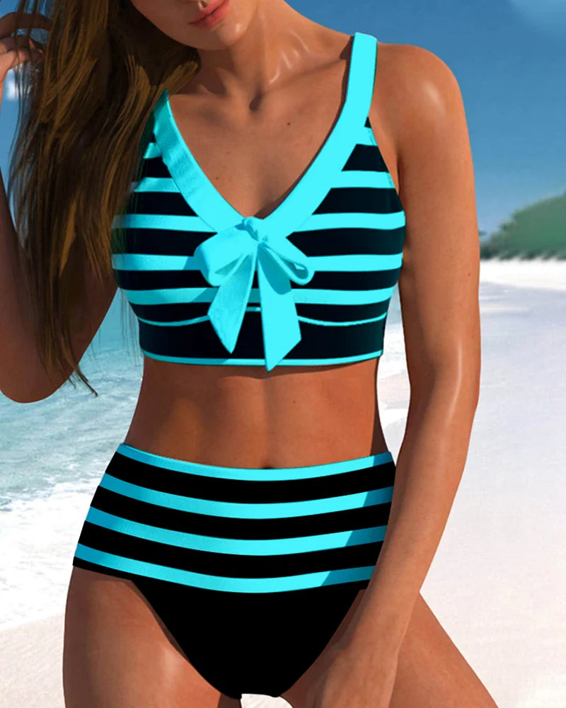 Maya | Gestreifter Bikini mit hoher Taille