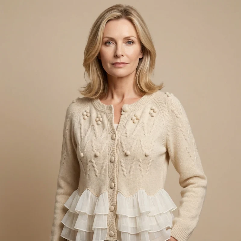 Nina | Damen-Strickjacke mit Volant im modernen Look