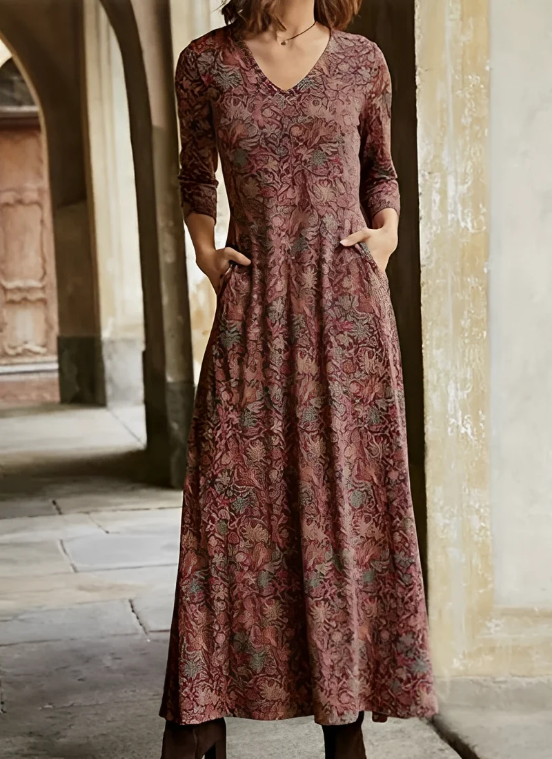 Emma | Stilvolles Maxikleid mit Retro-Muster