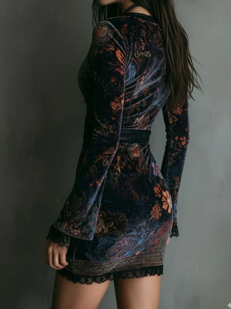 Clara | Elegantes Samt-Minikleid mit Blumenprint
