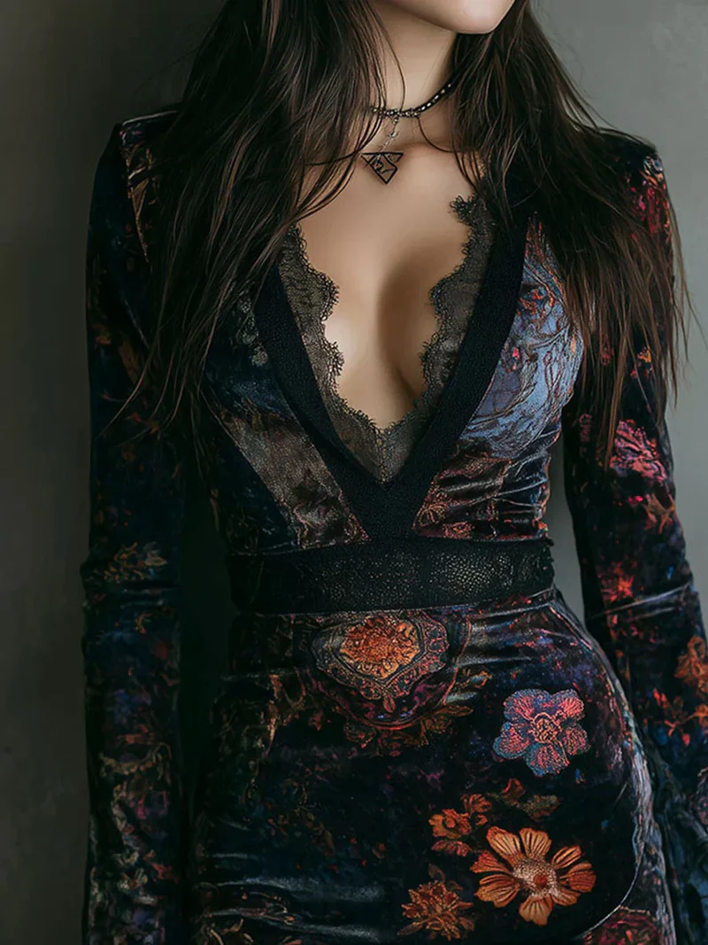 Clara | Elegantes Samt-Minikleid mit Blumenprint