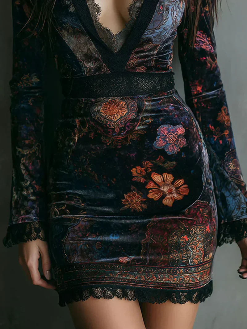 Clara | Elegantes Samt-Minikleid mit Blumenprint