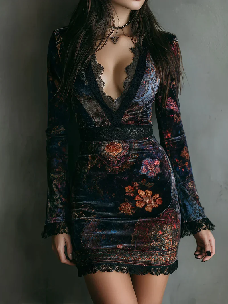 Clara | Elegantes Samt-Minikleid mit Blumenprint