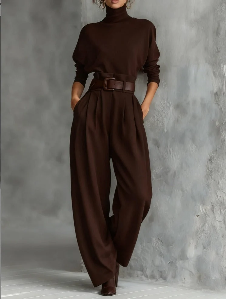 JULIET | SET AUS ROLLKRAGENPULLOVER UND GERADER HOSE