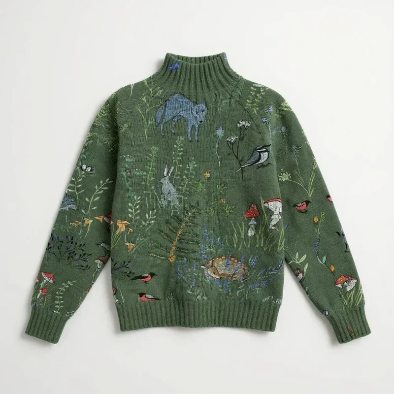 HANA | GEMÜTLICHER STRICKPULLOVER MIT WALDMOTIV