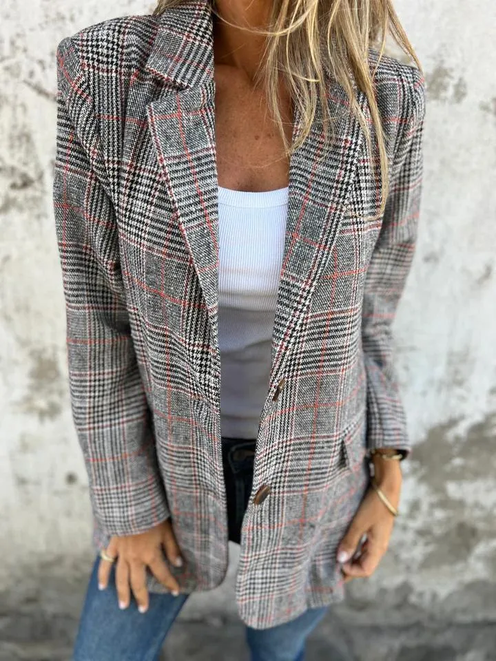 CASUAL / LÄSSIGE KARIERTE JACKE MIT REVERS
