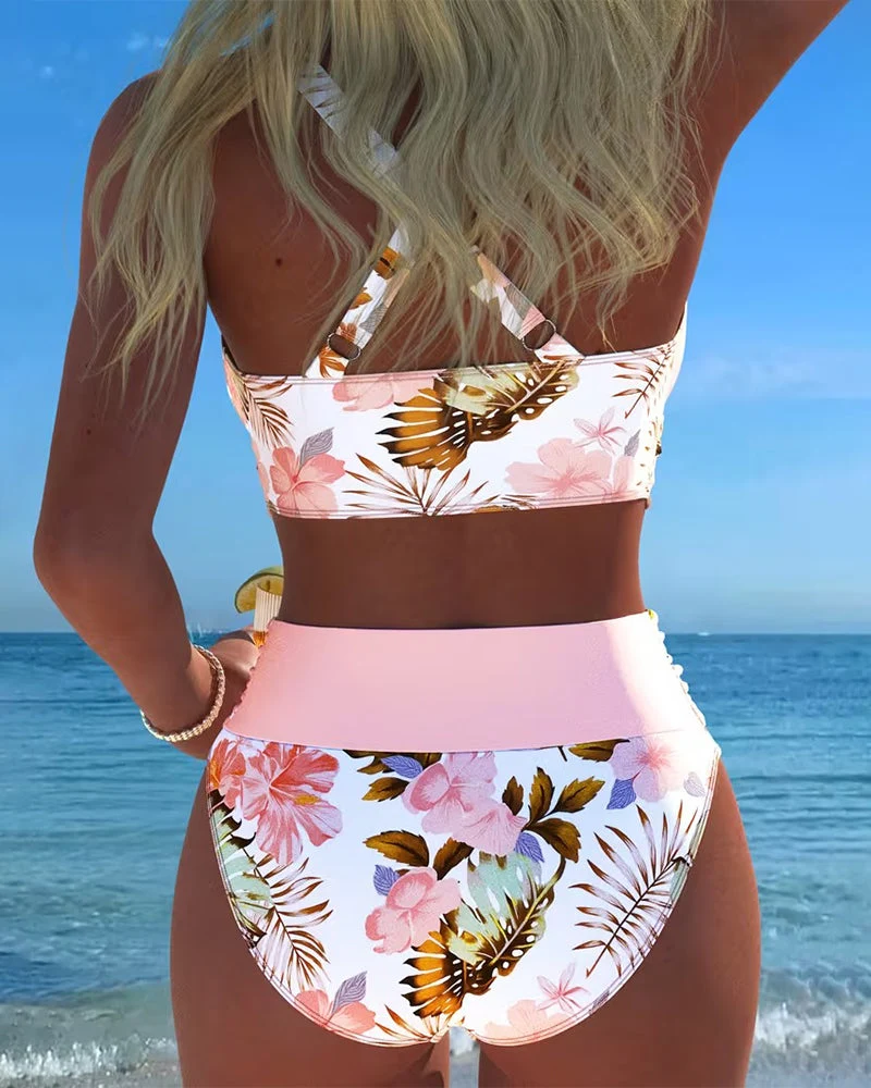 Clara | Bikini mit kontrastierendem Blumenmuster und Schlitz