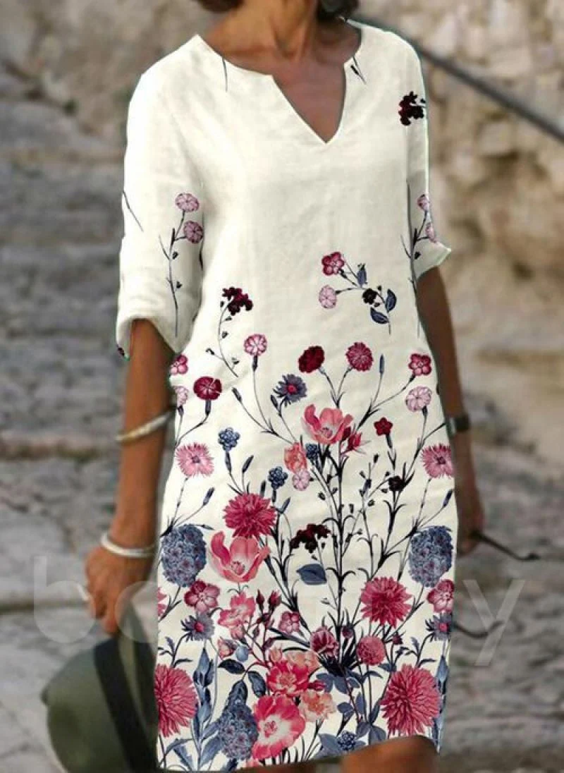 Nina | Damen Leinenkleid locker und sommerlich bedruckt