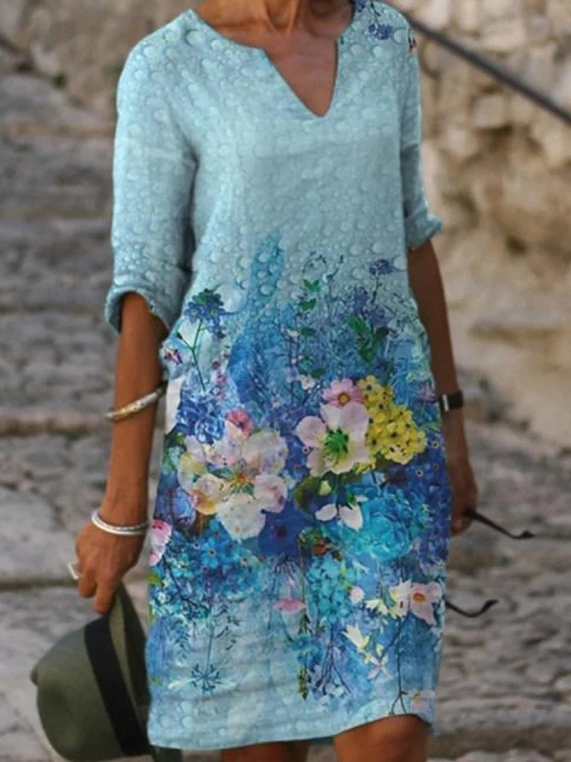 Nina | Damen Leinenkleid locker und sommerlich bedruckt
