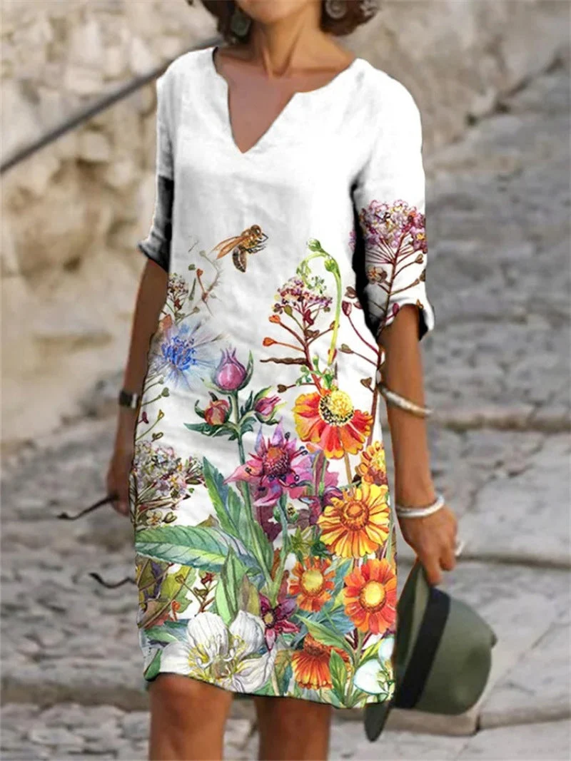 Nina | Damen Leinenkleid locker und sommerlich bedruckt