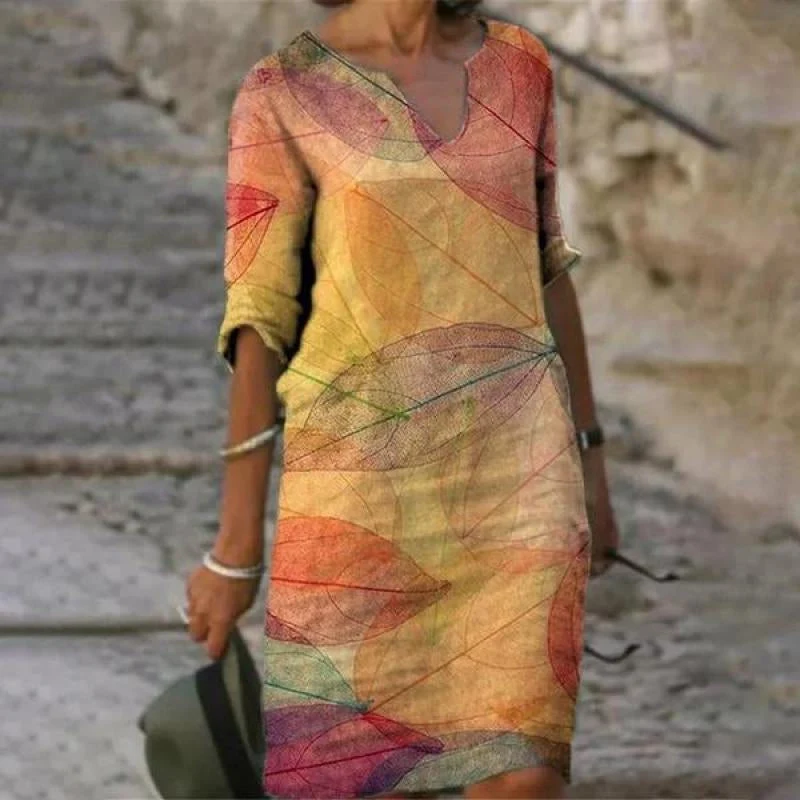 Nina | Damen Leinenkleid locker und sommerlich bedruckt