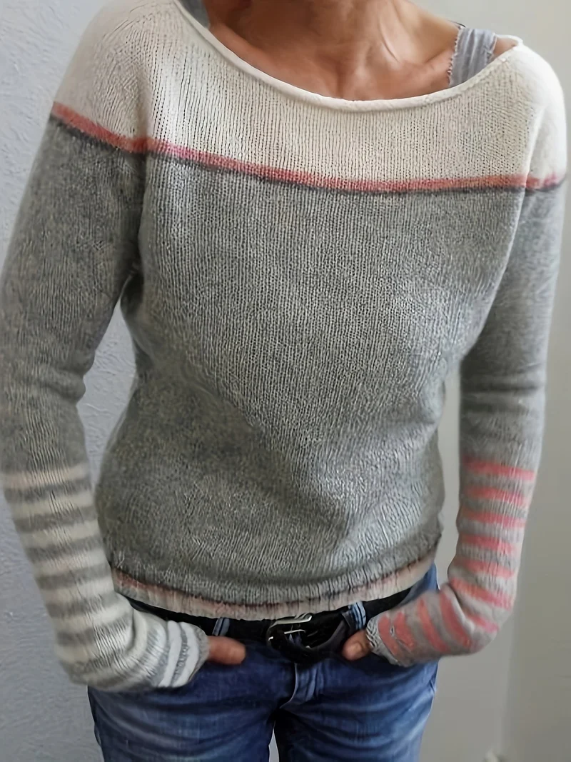 Mia | Eleganter Pullover Damen breit und gestreift