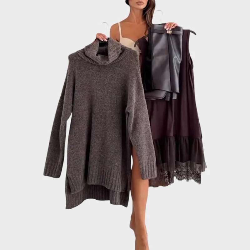 Nora | Damen Zweiteiler Pullover Kleid stilvoll